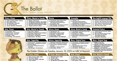 Golden Globes 2023 Printable Ballot